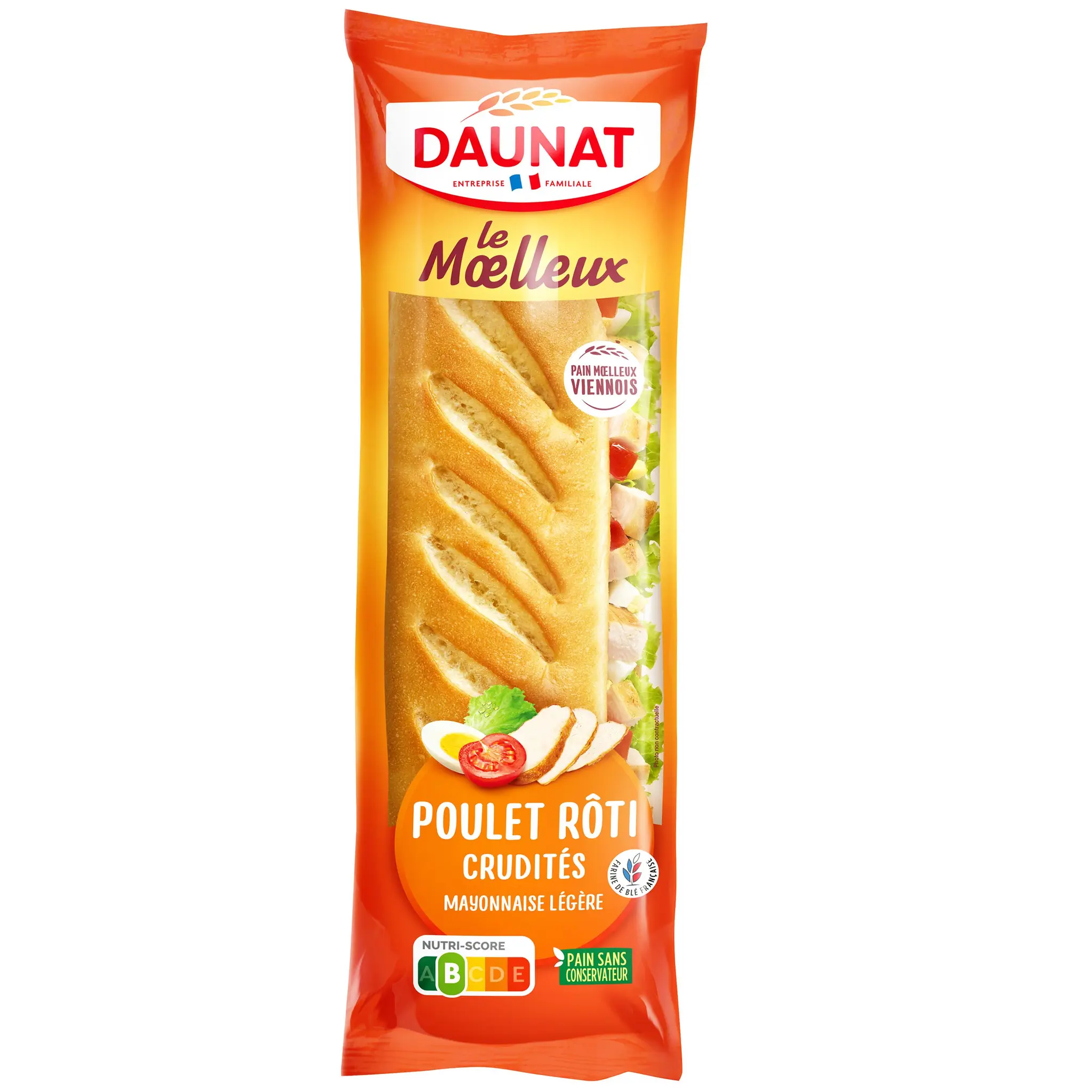 DAUNAT Sandwich le moelleux au poulet rôtis et aux crudités