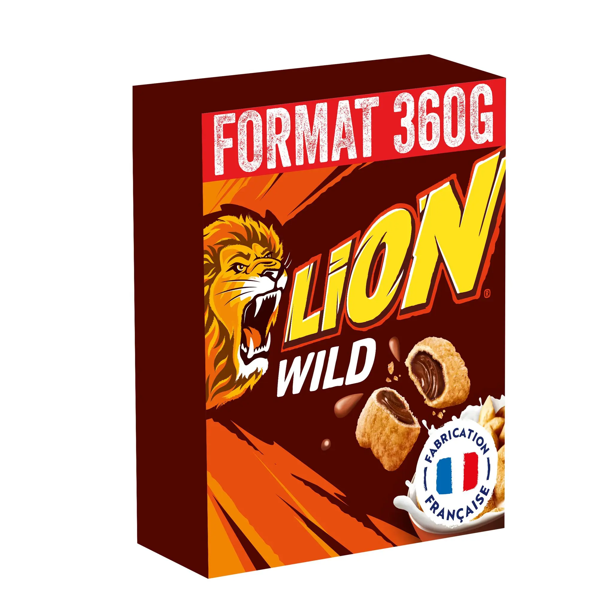LION Wild Céréales croustillantes au goût caramel fourrées chocolat