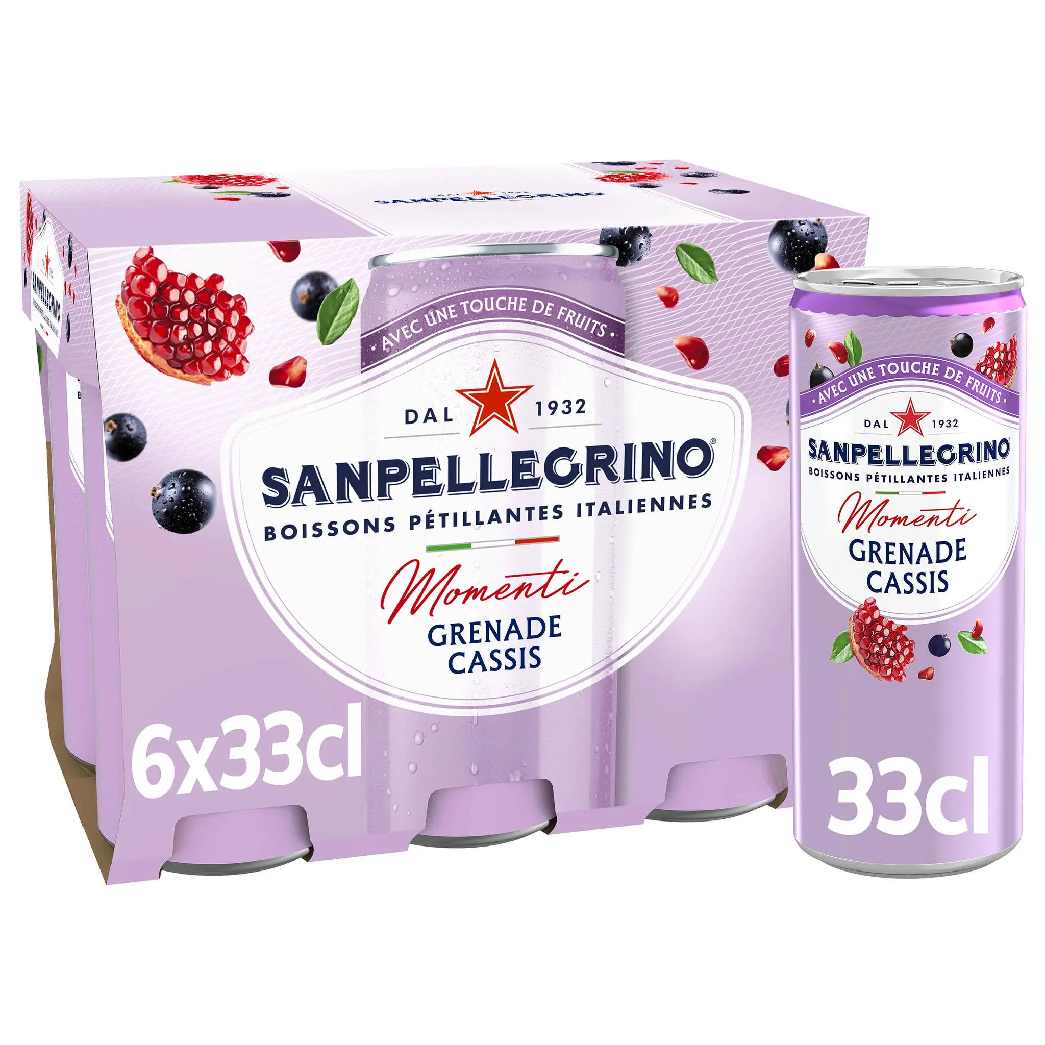 SAN PELLEGRINO Momenti Boisson pétillante saveur grenade et cassis boîtes
