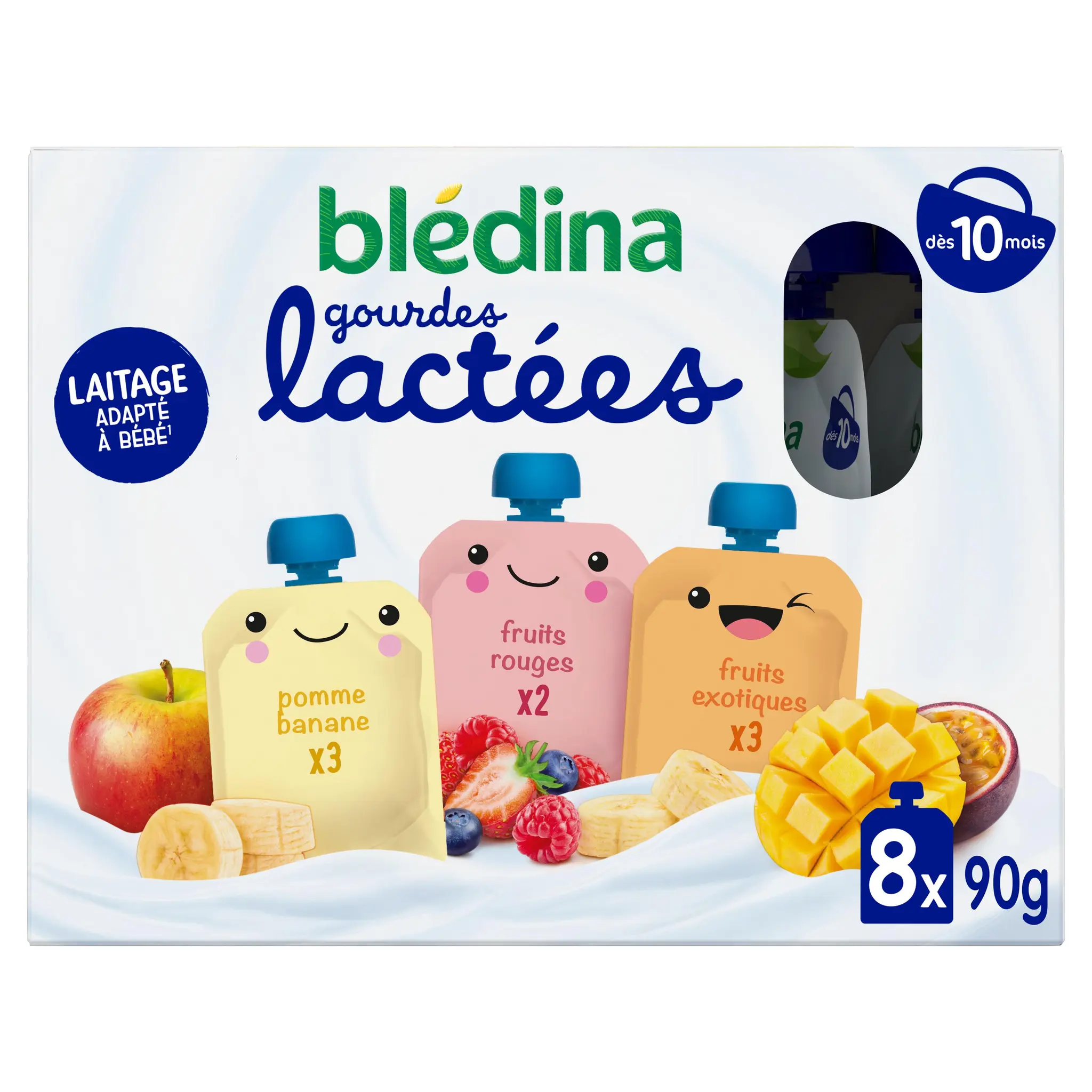 BLEDINA Gourdes dessert lacté pomme banane fruits exotiques fruits rouges dès 10 mois