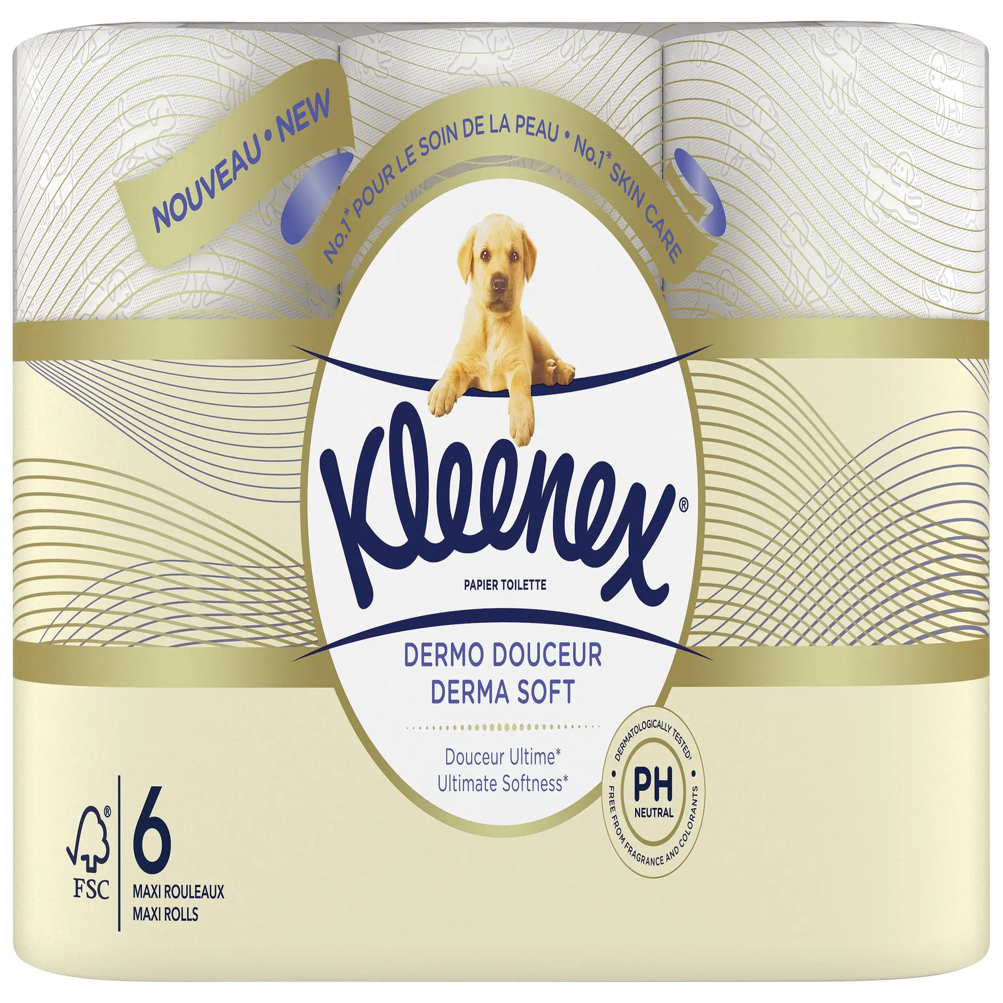 KLEENEX Papier toilette blanc décoré dermo douceur 2 épaisseurs