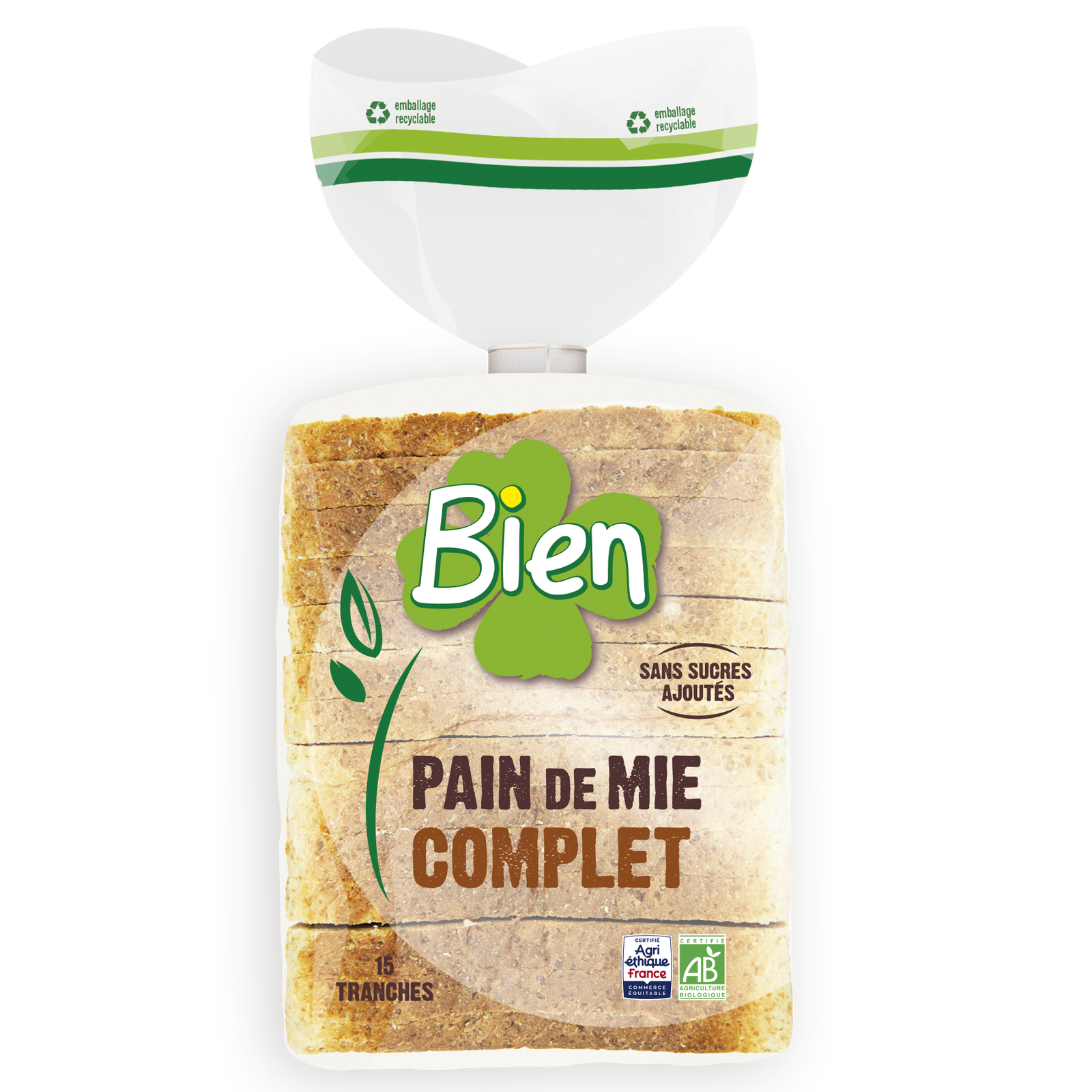 Pain de mie tranché à la farine complète de blé bio et équitable