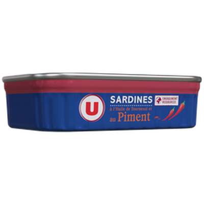 Sardines à l'huile de tournesol et au piment, U (135 g)