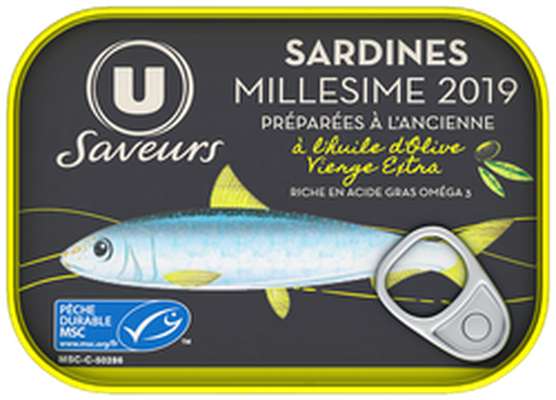 Sardines millésimées à l'huile d'olive vierge extra, U Saveurs (115 g)
