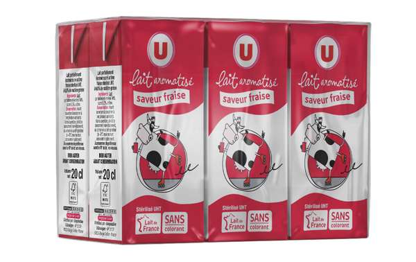Lait aromatisé saveur fraise, U (6 x 20 cl)
