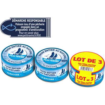 Thon entier albacore au naturel, Petit Navire (3 x 140 g)
