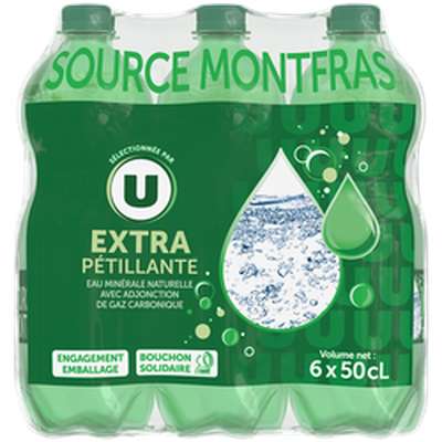Pack d'eau minérale gazeuse extra pétillante, U (6 x 50 cl)