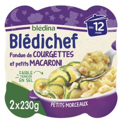 Blédichef  plats bébé fondue de courgettes, petits macaroni - dès 12 mois, Blédina (2 x 230 G)