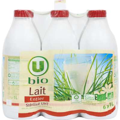 Pack de lait entier UHT BIO, U BIO (6 x 1 L)
