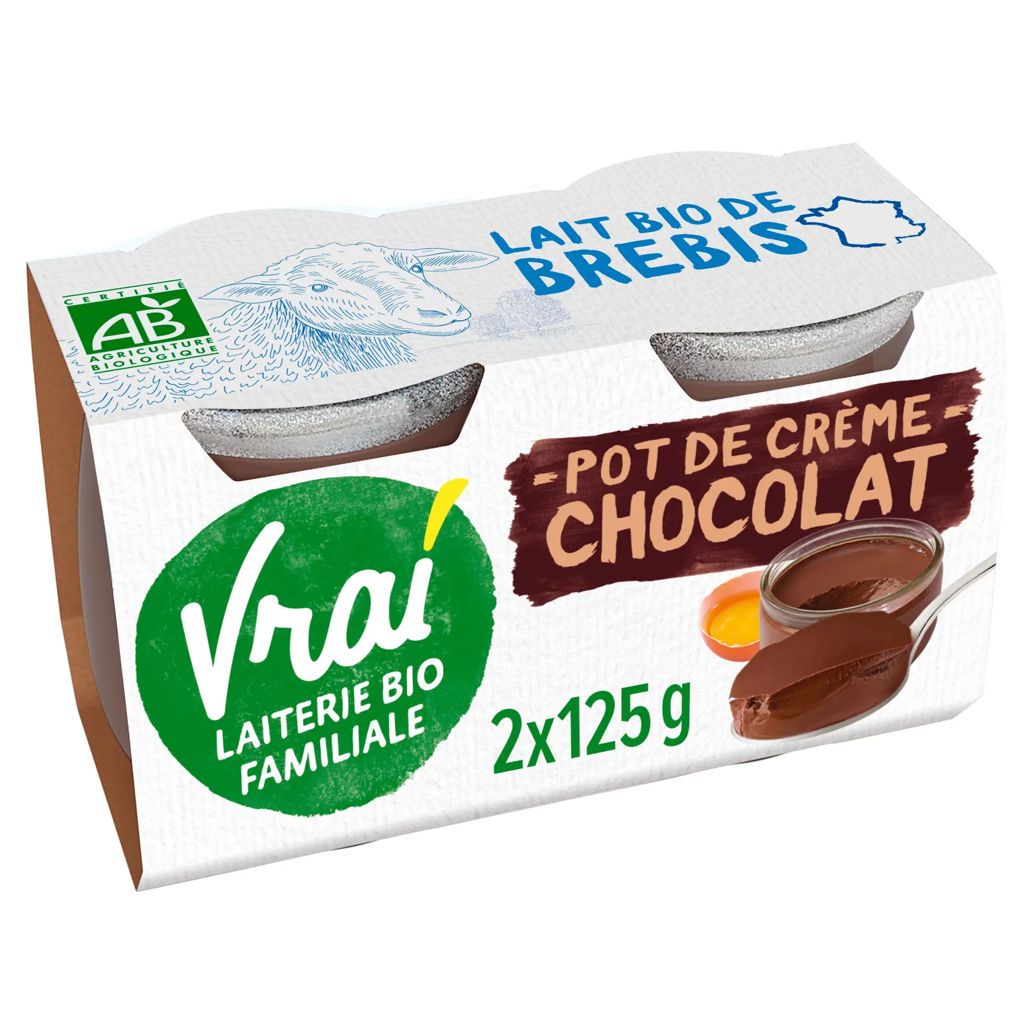 VRAI Crème dessert au lait de brebis au chocolat bio