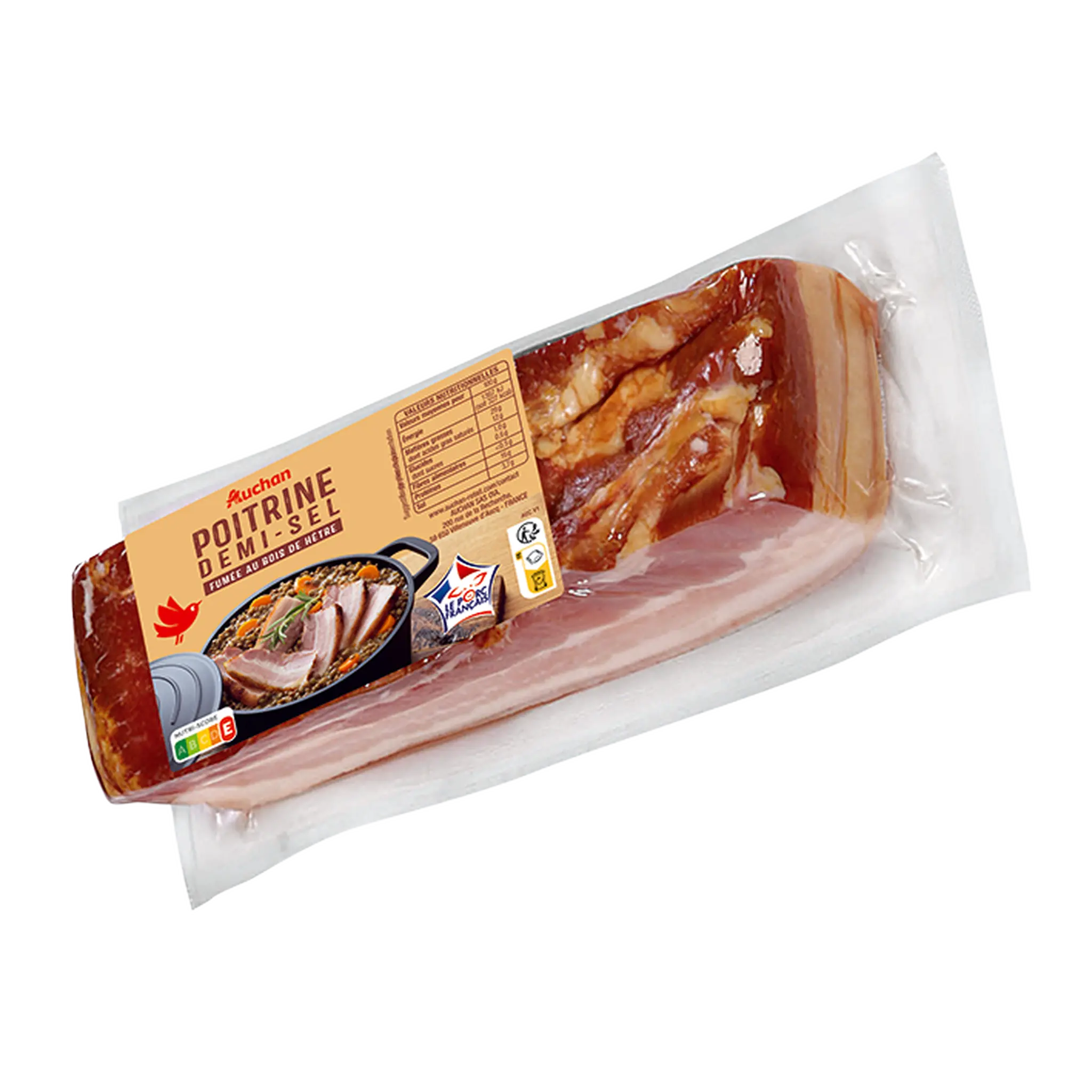 AUCHAN Poitrine demi-sel fumée au bois de hêtre