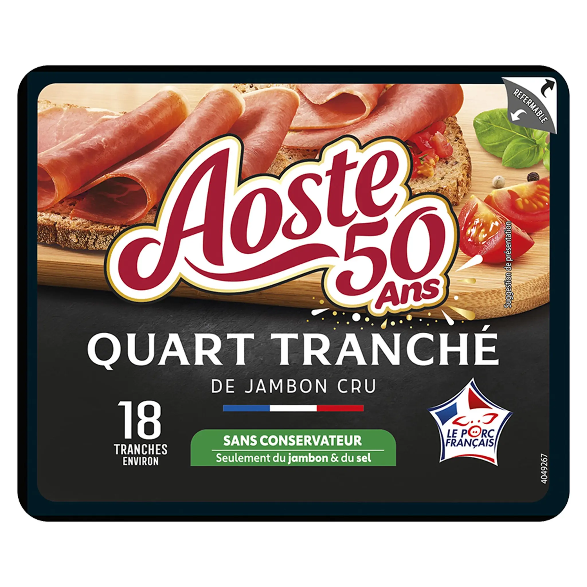 AOSTE Quart de jambon cru nature prétranché