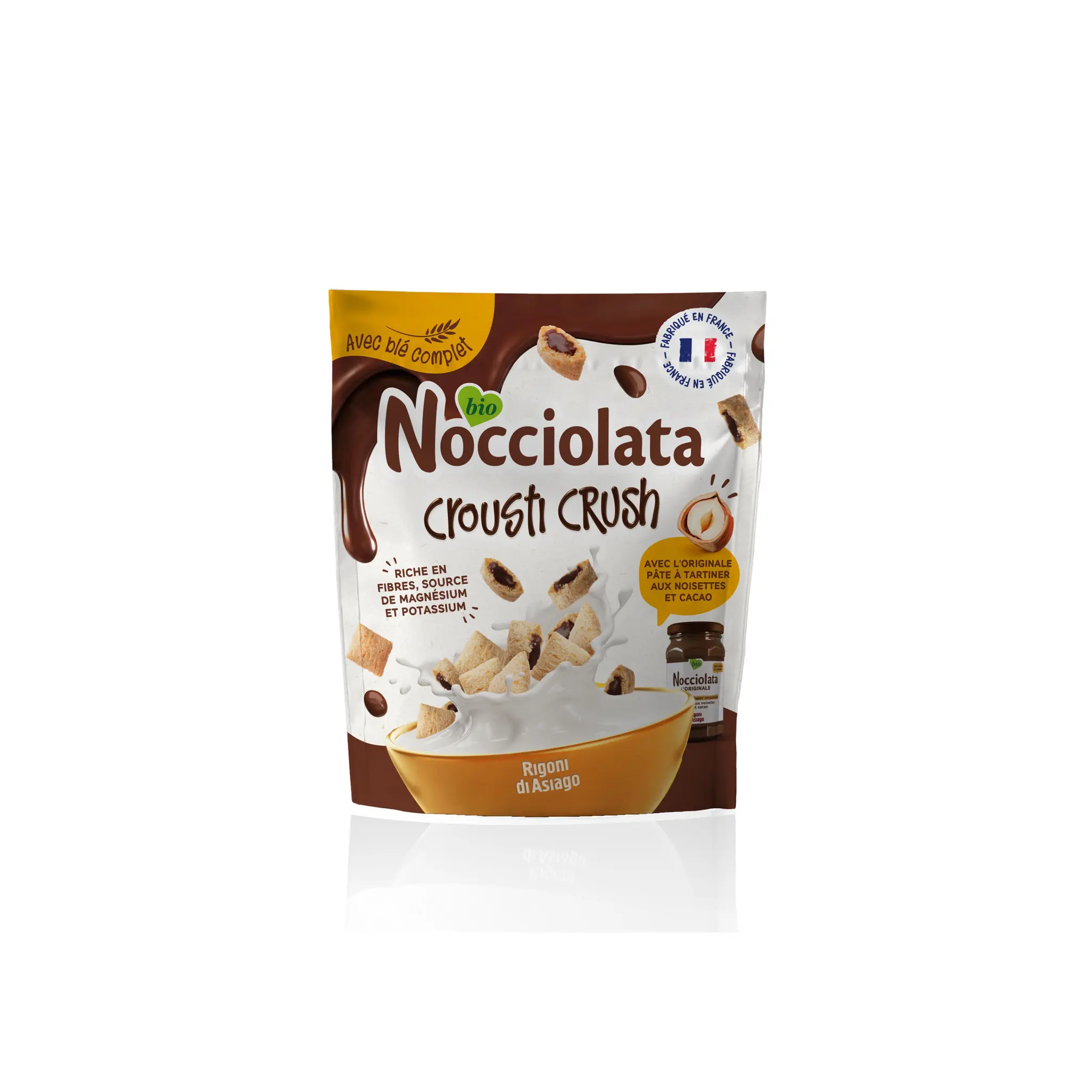 RIGONI DI ASIAGO Céréales Crousti Crush fourrées à la pate â tartiner Nocciolata bio