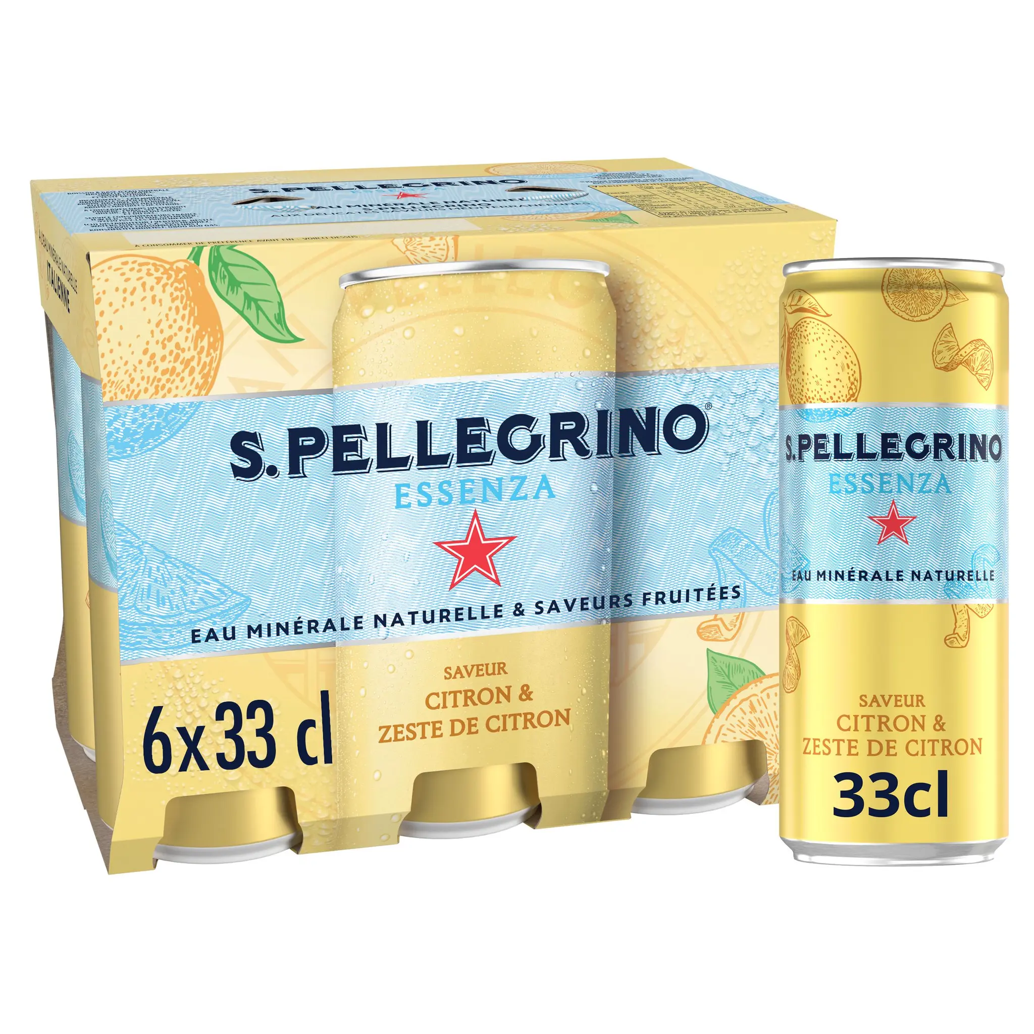 SAN PELLEGRINO Eau minérale pétillante Essenza saveur citron boîtes