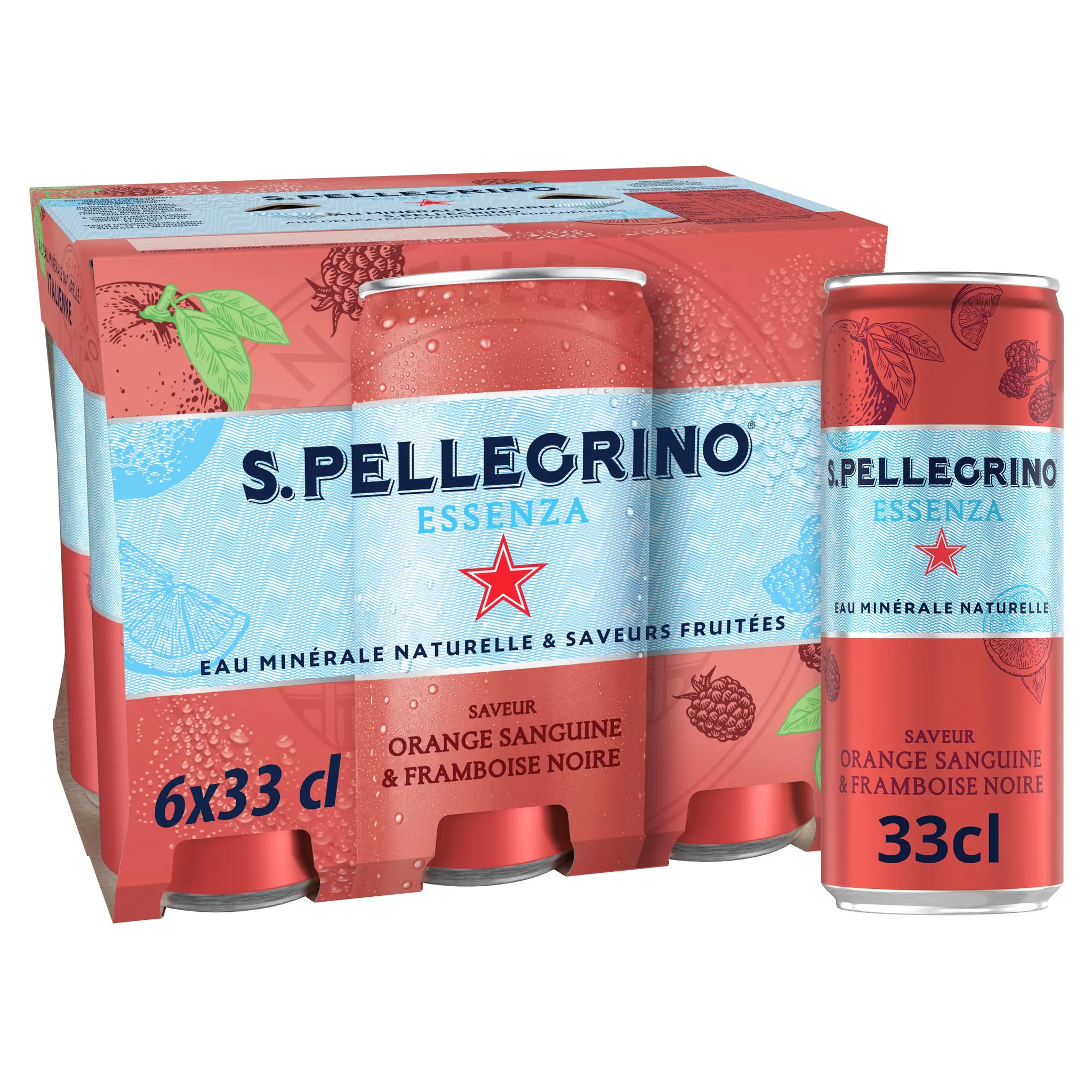 SAN PELLEGRINO Eau minérale saveur orange sanguine & framboise noire boîtes