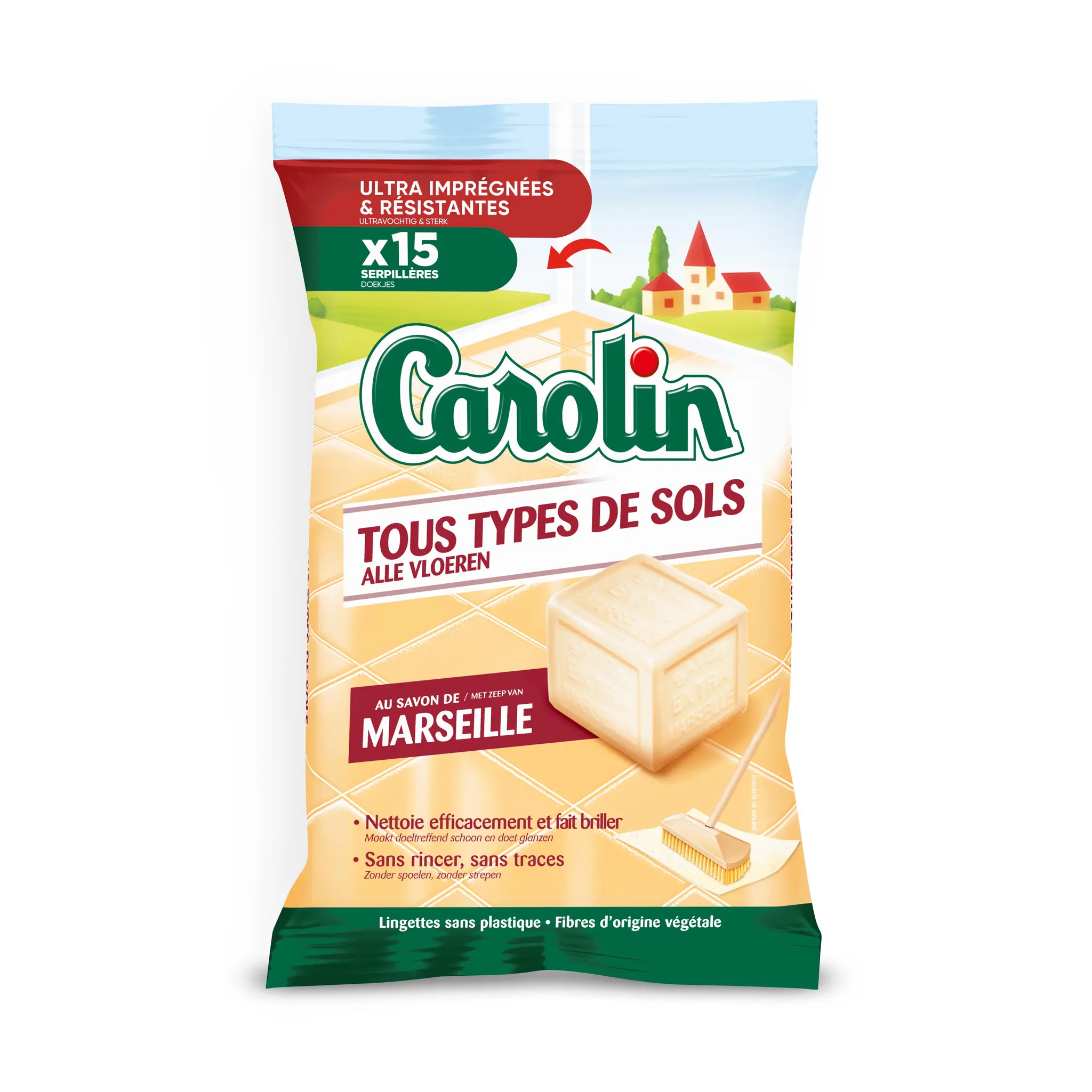 CAROLIN Lingettes résistantes savon de Marseille végétales