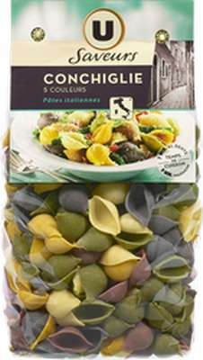 Pâtes Conchiglie 5 couleurs, U Saveurs (500 g)