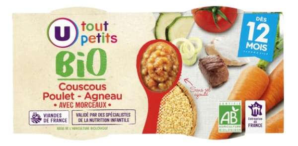 Bols couscous poulet agneau BIO - dès 12 mois, U Tout Petits (2 x 200 g)