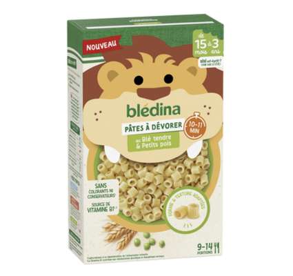 Pâtes à dévorer au blé tendre et petits pois - de 15 mois à 3 ans, Blédina  (280 g)