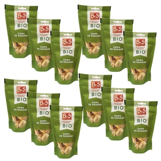 Lot 12x Chips De Bananes Bio - B&s - Sachet 70g B&S