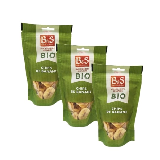 Lot 3x Chips De Bananes Bio - B&s - Sachet 70g B&S