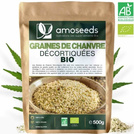 Graines De Chanvre Décortiquées Bio 500g AMOSEEDS