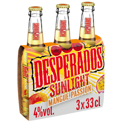Bière aromatisée à la mangue et passion DESPERADOS SUNLIGHT 4° - Bouteilles 3x33cl