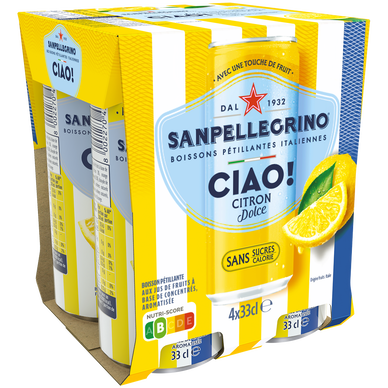 Boisson eau gazeuse aromatisée citron SAN PELLEGRINO CIAO - 4x33cl