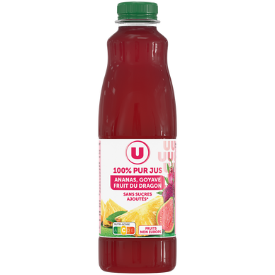 Pur Jus Ananas Goyave Fruit du dragon, Bouteille pet 1L