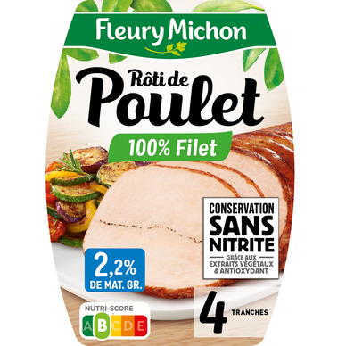 Rôti de poulet cuit Conservation sans nitrite FLEURY MICHON x4 - 150g
