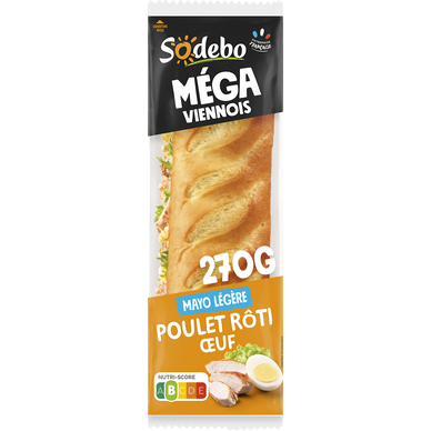 Sandwich le Méga, poulet, oeufs, tomates, salade et mayonnaise SODEBO,270g