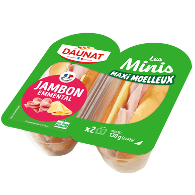 Sandwich mini viennois jambon emmental DAUNAT, 2x65g