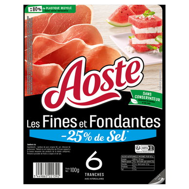 Jambon Cru Sel réduit Fines Tranches - AOSTE - 6 tranches - 100g