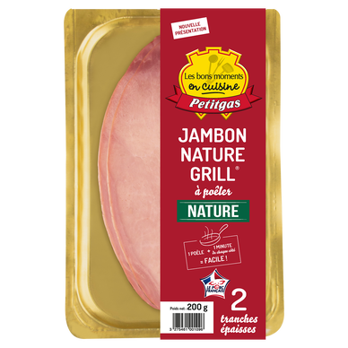 Jambon à griller nature VPF, PETITGAS, 2 tranches épaisses, 200g