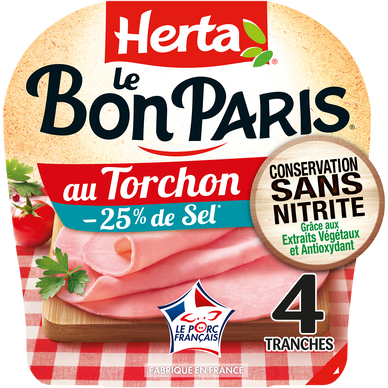 Jambon Torchon -25% de sel Sans Nitrite HERTA Le Bon Paris 4T - 140g
