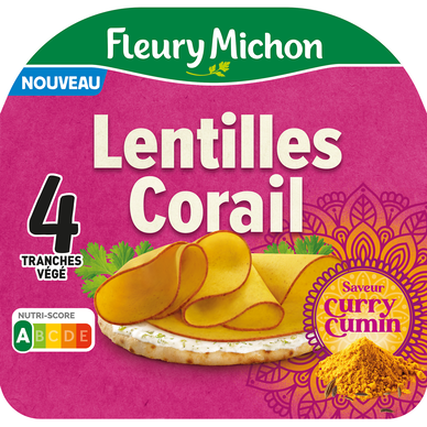 Tranches végétales à base de Lentilles corail saveur curry cumin FLEURY MICHON 4 tranches - 120g