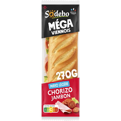 Sandwich le Méga baguette, chorizo, jambon et mayonnaise légèreSODEBO,  270g