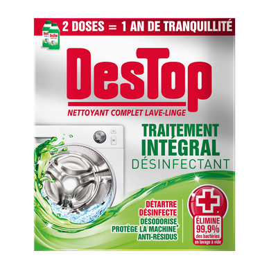 Nettoyant complet désinfectant lave-linge traitement intégral, DESTOP,2 flacons de 250ml