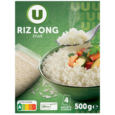Riz long grain étuvé 10 minutes  4 sachets cuisson de 125g, 500g