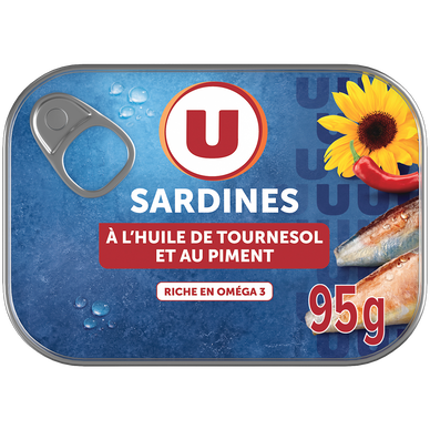 Sardines à l'huile de tournesol et au piment  boîte de 1/5, 135g