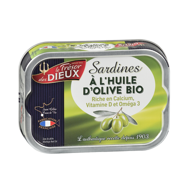 Sardines à l'huile d'olive LE TRESOR DES DIEUX, boîte de 1/6, 115g