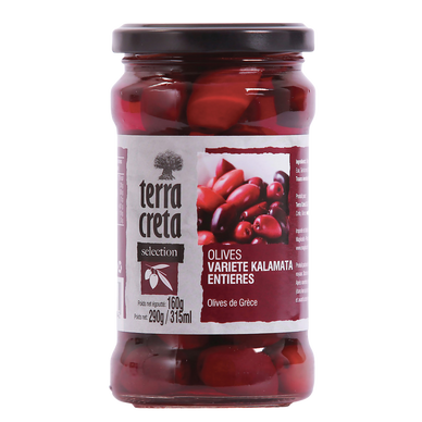 Olives variété Kalamata entières Sélection TERRA CRETA, pot en verre de 160g