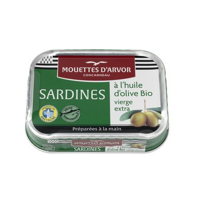 Sardines huile d'olive vierge extra LES MOUETTES D'ARVOR, 115g