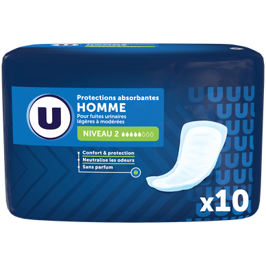 Protections anatomiques incontinence pour homme niveau 2, x10