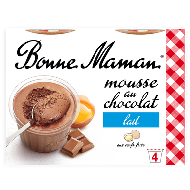 Mousse au chocolat au lait aux oeufs frais BONNE MAMAN  -  4 pots de 50g