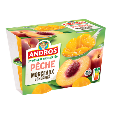 Dessert fruitier avec morceaux Pêche ANDROS  -  4 pots de 100g