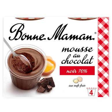 Mousse au chocolat noir intense aux oeufs frais BONNE MAMAN  -  4 potsde 50g