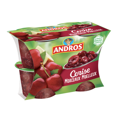 Dessert fruitier avec morceaux Cerise ANDROS  -  4 pots de 100g