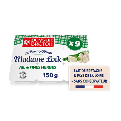 Fromage fouetté à tartiner Ail et fines herbes MADAME LOIK - Portion x9 - 150g