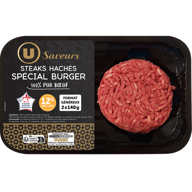 Steak haché Burger, 12%Mat.Gr, France, 2 pièces, barquette, 280g
